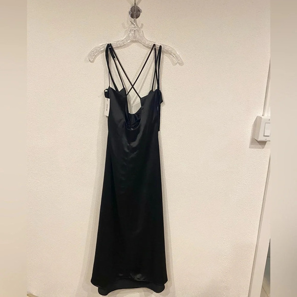 NWT Jason Wu Black Ruched Front Tie Shoulder Midi Dress Size Medium - Picture 5 of 5